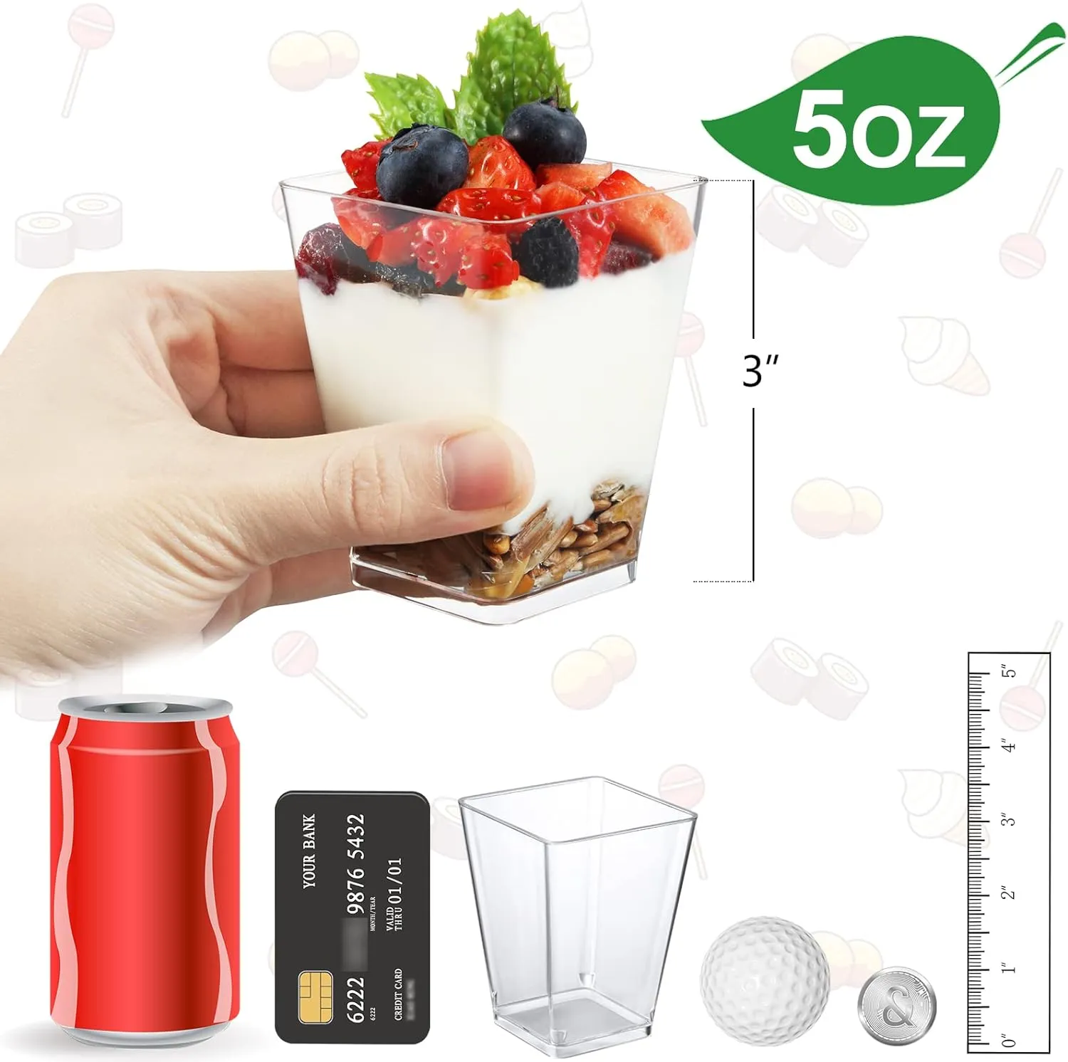 Eupako 100 Pack 5 oz Square Clear Plastic Dessert Cups Small Clear Plastic Tumbler Cups Great for Desserts, Appetizers, Puddings, Mousse and More