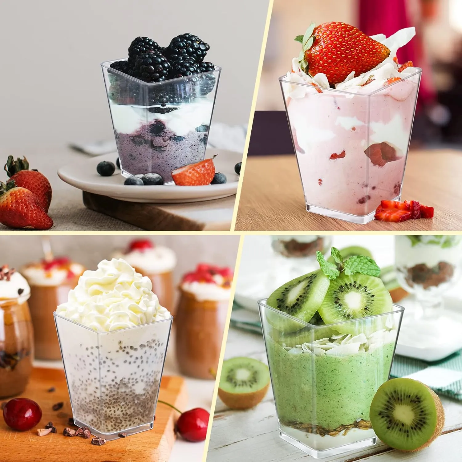 Eupako 160 Pack 5 OZ Plastic Mini Dessert Cups - Clear Small Parfait Cups, Square Appetizer Cups for Fruit, Pudding, Mousse, Ice Cream, Party, Wedding, Valentine's Day