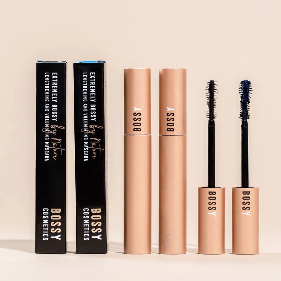 Extremely Bossy By Nature Bossy Cosmetics Mascara for Grande Volume & High Length, Provides Instant Lash Lift, Unique Wand for Eye Makeup Control & Volume, Vegan, Cruelty Free (SAPPHIRE-BLUE)