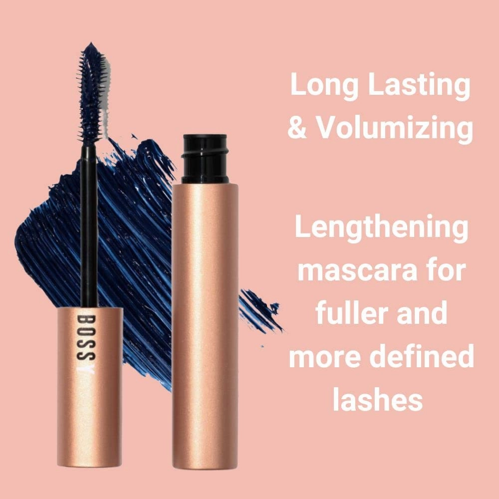 Extremely Bossy By Nature Bossy Cosmetics Mascara for Grande Volume & High Length, Provides Instant Lash Lift, Unique Wand for Eye Makeup Control & Volume, Vegan, Cruelty Free (SAPPHIRE-BLUE)