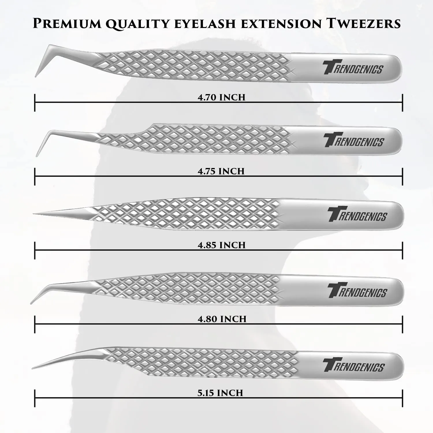 Eyelash Extensions Tweezers Professional Lash Tweezers for Volume, Isolation - Stainless Steel Hand Calibrated Straight/Curved Tips Precision Tweezers Set 5Pcs (Silver)