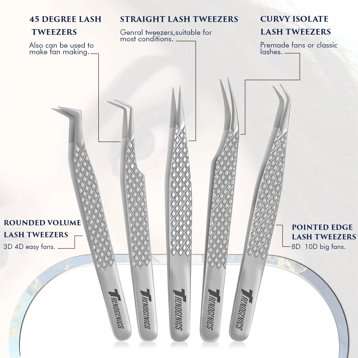 Eyelash Extensions Tweezers Professional Lash Tweezers for Volume, Isolation - Stainless Steel Hand Calibrated Straight/Curved Tips Precision Tweezers Set 5Pcs (Silver)