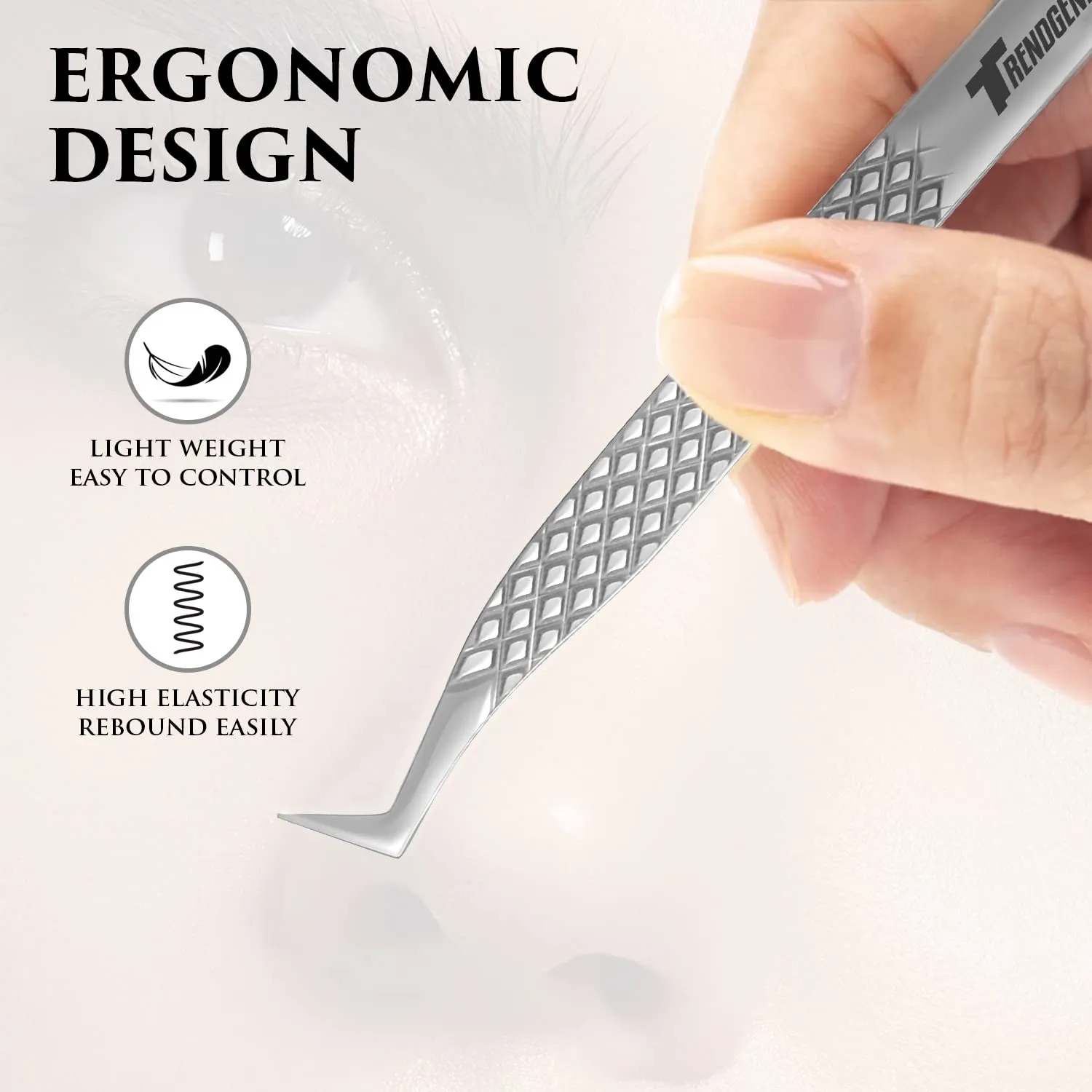 Eyelash Extensions Tweezers Professional Lash Tweezers for Volume, Isolation - Stainless Steel Hand Calibrated Straight/Curved Tips Precision Tweezers Set 5Pcs (Silver)
