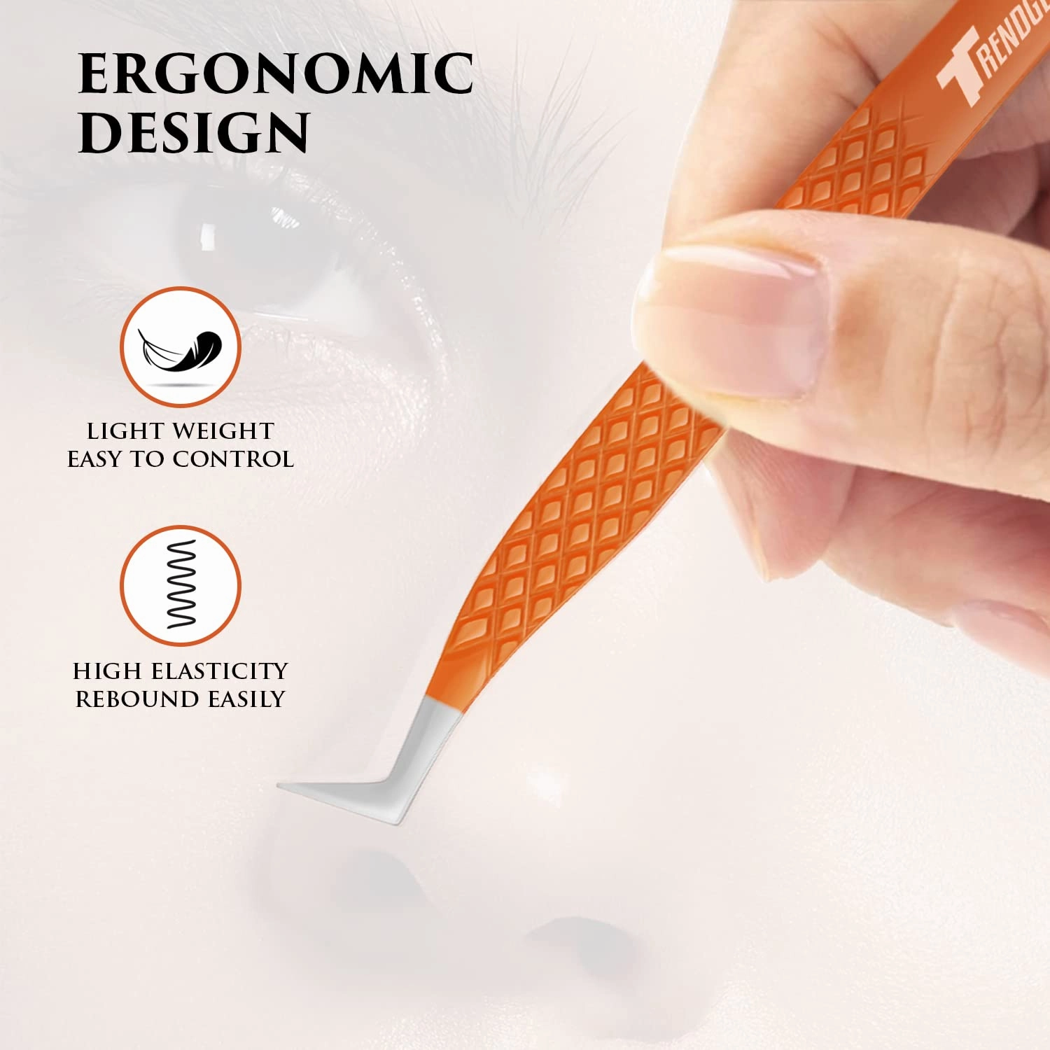 Eyelash Extensions Tweezers Professional Lash Tweezers for Volume, Isolation - Stainless Steel Hand Calibrated Straight/Curved & Angled Tips Precision Tweezers Set 5Pcs