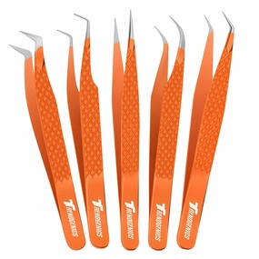 Eyelash Extensions Tweezers Professional Lash Tweezers for Volume, Isolation - Stainless Steel Hand Calibrated Straight/Curved & Angled Tips Precision Tweezers Set 5Pcs