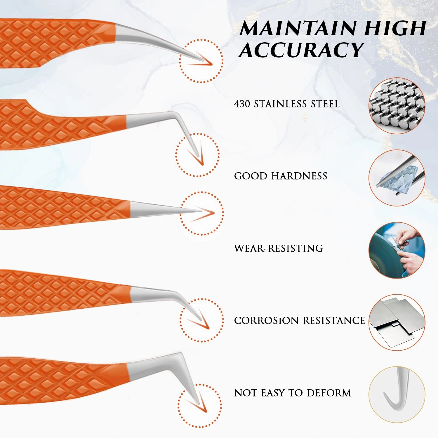Eyelash Extensions Tweezers Professional Lash Tweezers for Volume, Isolation - Stainless Steel Hand Calibrated Straight/Curved & Angled Tips Precision Tweezers Set 5Pcs