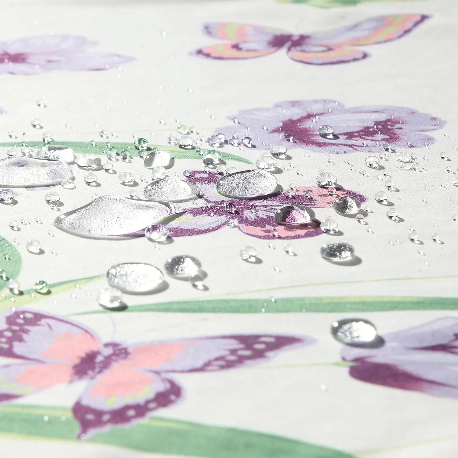 Fabric Shower Curtain, Butterfly Garden Flower Plant Shower Curtains for Bathroom, Purple and Cream Floral Bathroom Curtains, 72" W x 72" H