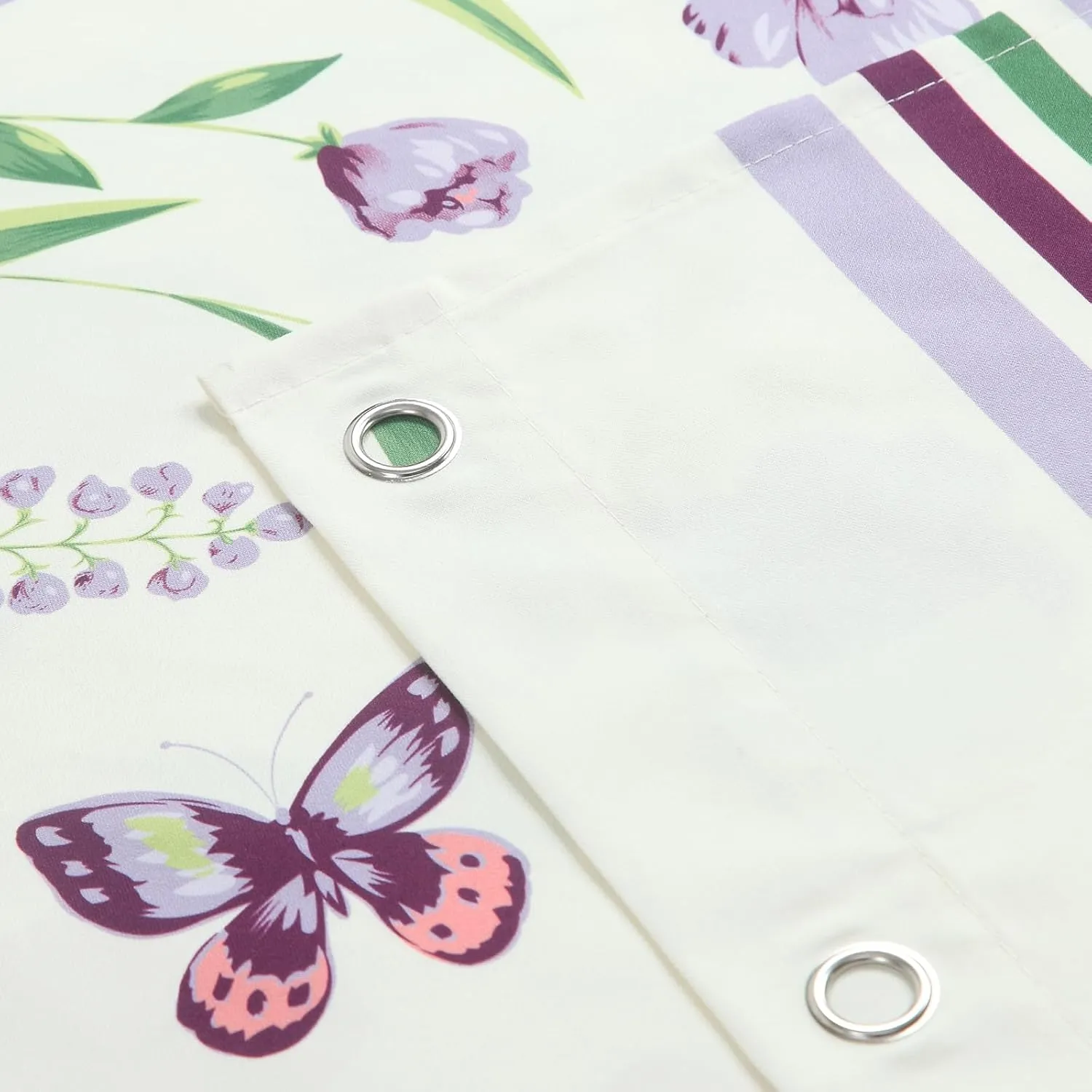 Fabric Shower Curtain, Butterfly Garden Flower Plant Shower Curtains for Bathroom, Purple and Cream Floral Bathroom Curtains, 72" W x 72" H