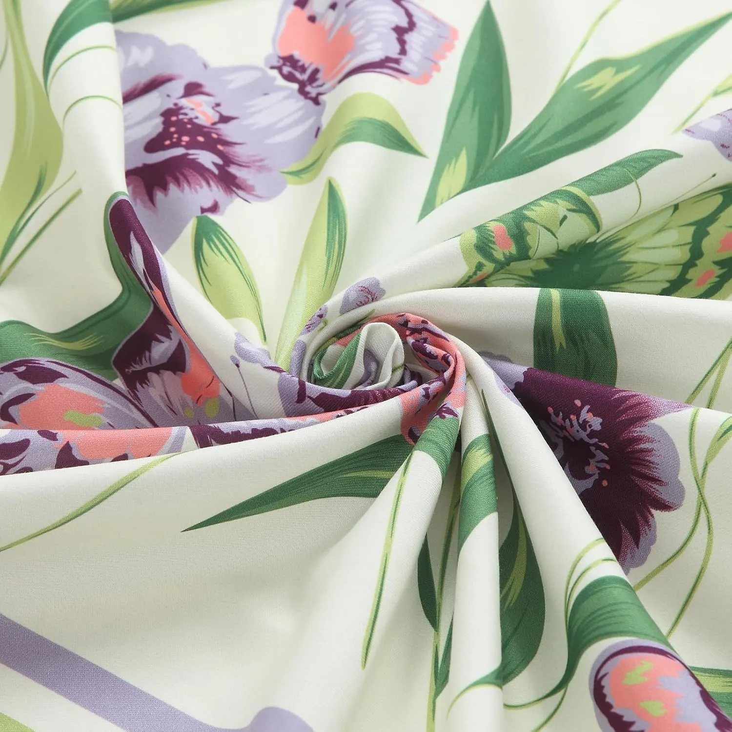 Fabric Shower Curtain, Butterfly Garden Flower Plant Shower Curtains for Bathroom, Purple and Cream Floral Bathroom Curtains, 72" W x 72" H