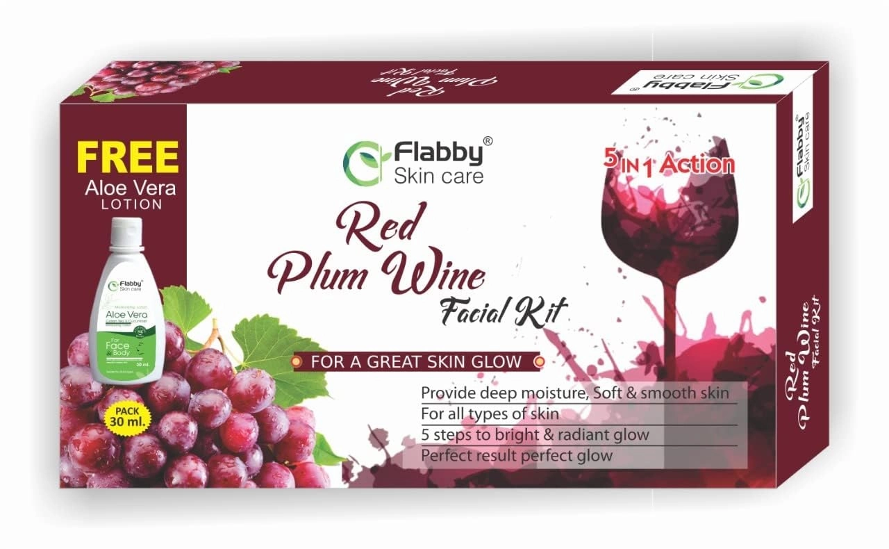Facial Kit for natural-looking glowing skin, with 5 easy steps & Get 1 Aloe vera Moisturizing Lotion (Red Plum Wine)