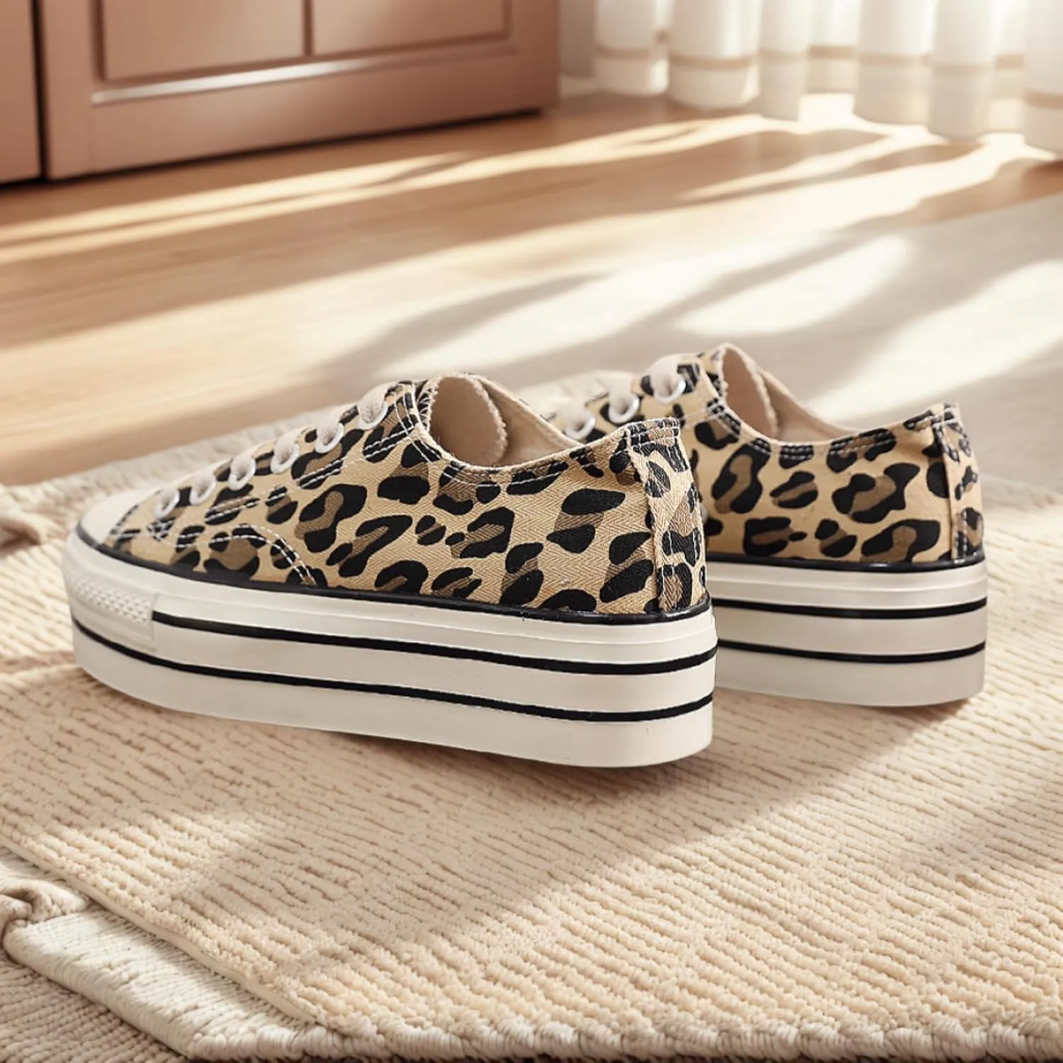 Fashion Womens Slip-On Canvas Sneakers Platform Thick Sole Spring Summer Y2K Aesthetic Casual Shoes with Strawberry Print Leopard Design Height Increasing
