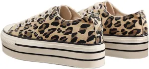 Fashion Womens Slip-On Canvas Sneakers Platform Thick Sole Spring Summer Y2K Aesthetic Casual Shoes with Strawberry Print Leopard Design Height Increasing