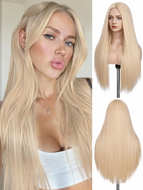 FAVE 26 Inch Blonde Wigs for White Women, Long Blonde Wig with Simulated Lace Scalp,Heat Resistant Synthetic Middle Part Blonde Wigs,Daily & Office Friendly
