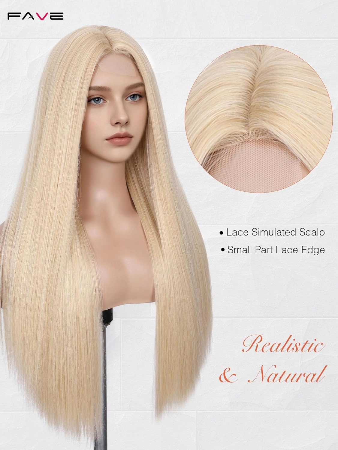 FAVE 26 Inch Blonde Wigs for White Women, Long Blonde Wig with Simulated Lace Scalp,Heat Resistant Synthetic Middle Part Blonde Wigs,Daily & Office Friendly