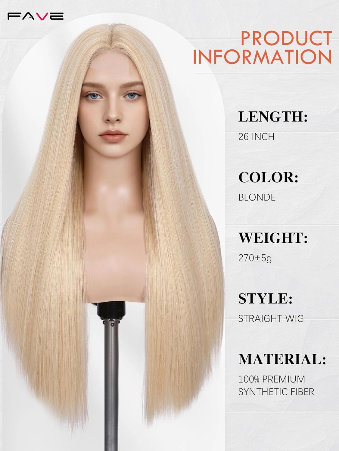 FAVE 26 Inch Blonde Wigs for White Women, Long Blonde Wig with Simulated Lace Scalp,Heat Resistant Synthetic Middle Part Blonde Wigs,Daily & Office Friendly