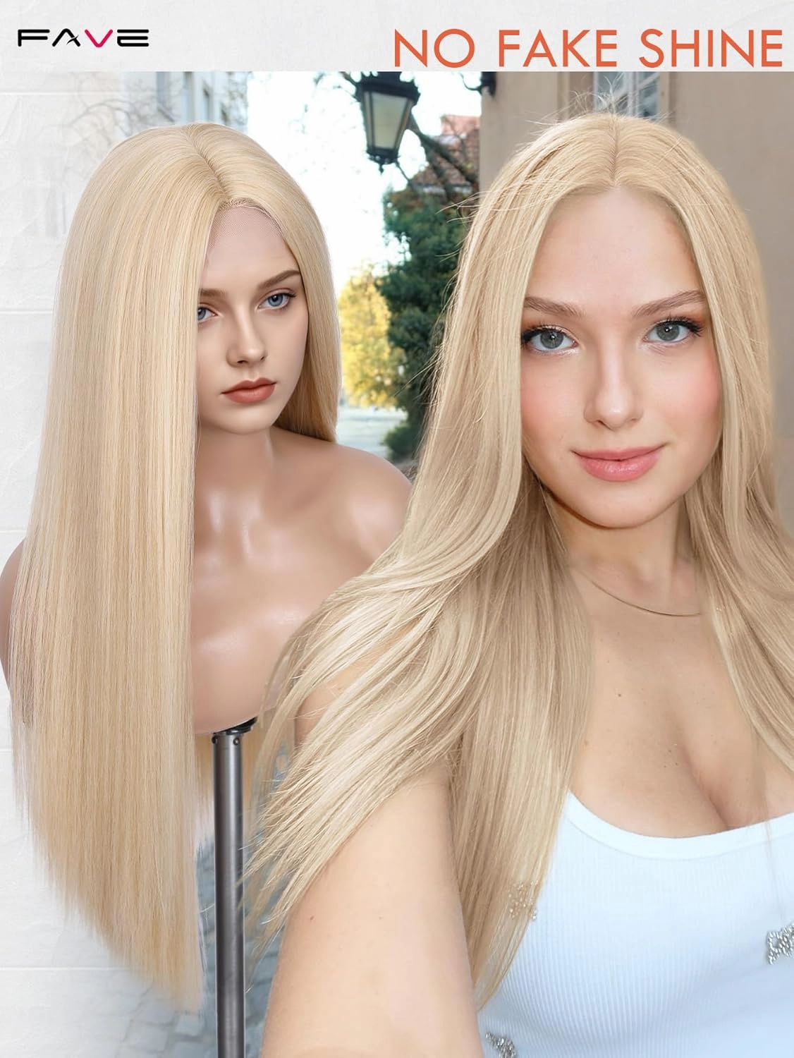 FAVE 26 Inch Blonde Wigs for White Women, Long Blonde Wig with Simulated Lace Scalp,Heat Resistant Synthetic Middle Part Blonde Wigs,Daily & Office Friendly