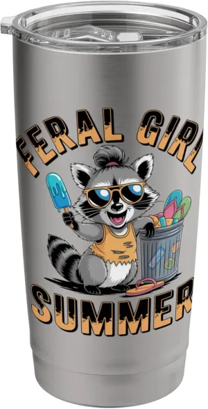 Feral Girl Summer Funny Raccoon Chaos Trash Vibes Ice Cream Stainless Steel Insulated Tumbler