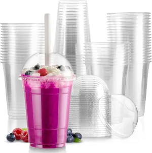 Fit Meal Prep 100 Pack 16 oz Disposable Plastic Coffee Cups with Dome Lids, To Go Iced Coffee Cups with Lids, BPA Free Clear Parfait Cups for Party, Smoothie, Bubble Boba, Juice, Milkshake