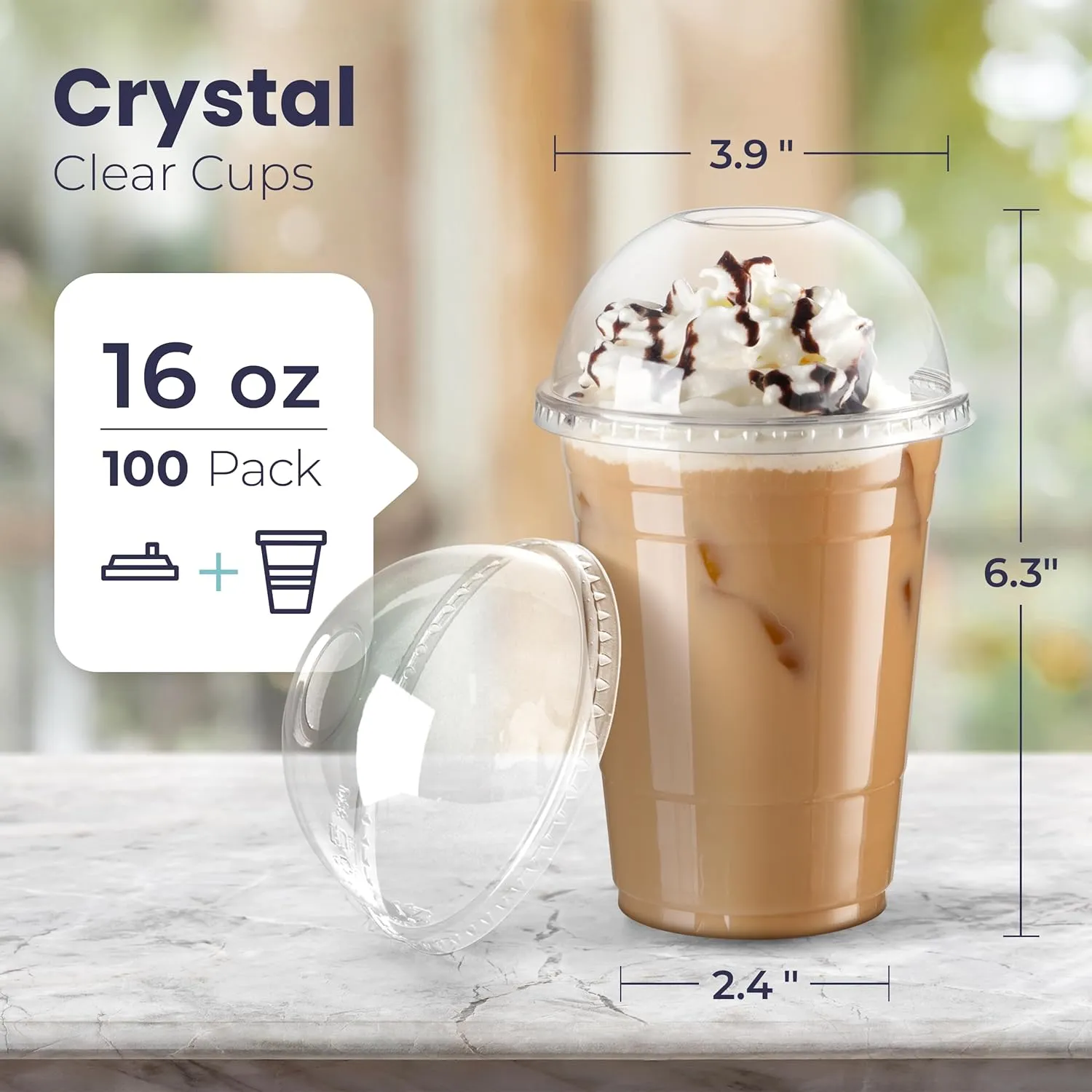 Fit Meal Prep 100 Pack 16 oz Disposable Plastic Coffee Cups with Dome Lids, To Go Iced Coffee Cups with Lids, BPA Free Clear Parfait Cups for Party, Smoothie, Bubble Boba, Juice, Milkshake