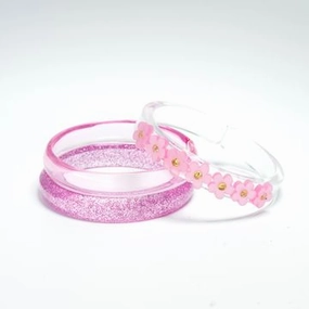 Flowers Satin Pink Bangles (Set of 3)