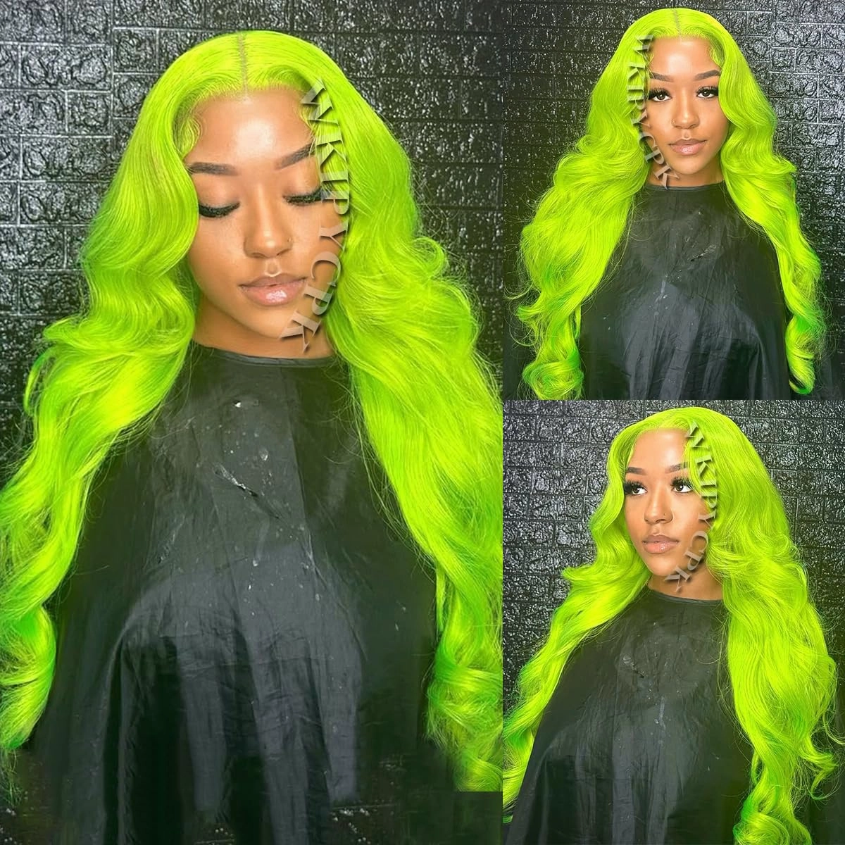 Fluorescent Green Synthetic Lace Front Wigs for Women 24 Inch Long Wavy Hair Bright Neon Green Lace Front Wigs Pre Plucked Heat Resistant Fiber Hair Party Cosplay Wig