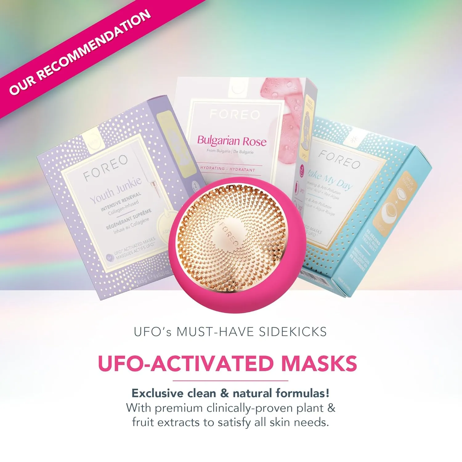 FOREO UFO 3 Deep Face Moisturiser - 5-in-1 Facial Spa - Red Light, Warming, Cooling, Face Massage, Anti Aging - Face Mask Skin Care - Fuchsia