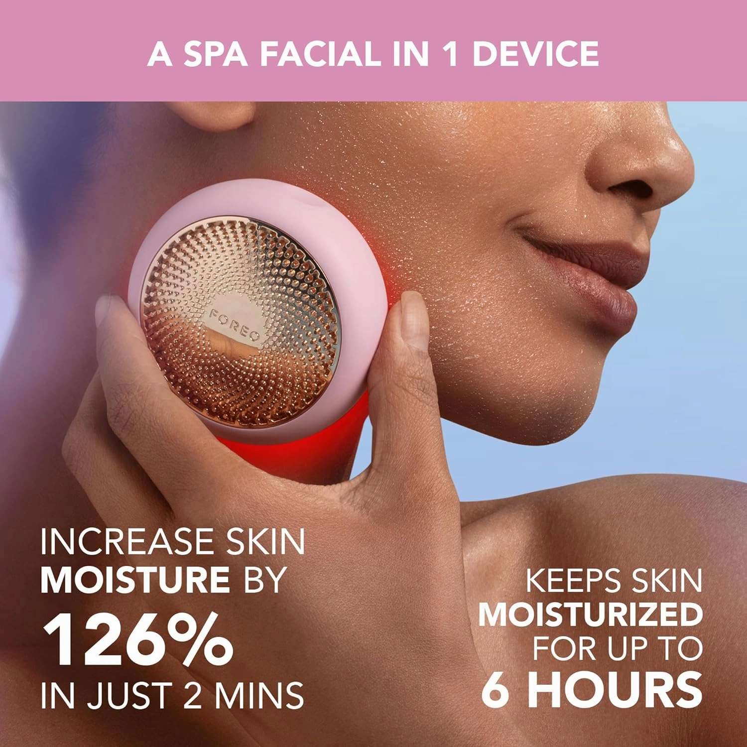 FOREO UFO 3 Deep Face Moisturiser - 5-in-1 Facial Spa - Red Light, Warming, Cooling, Massage, Anti Aging - Face Mask Skin Care - Pearl Pink