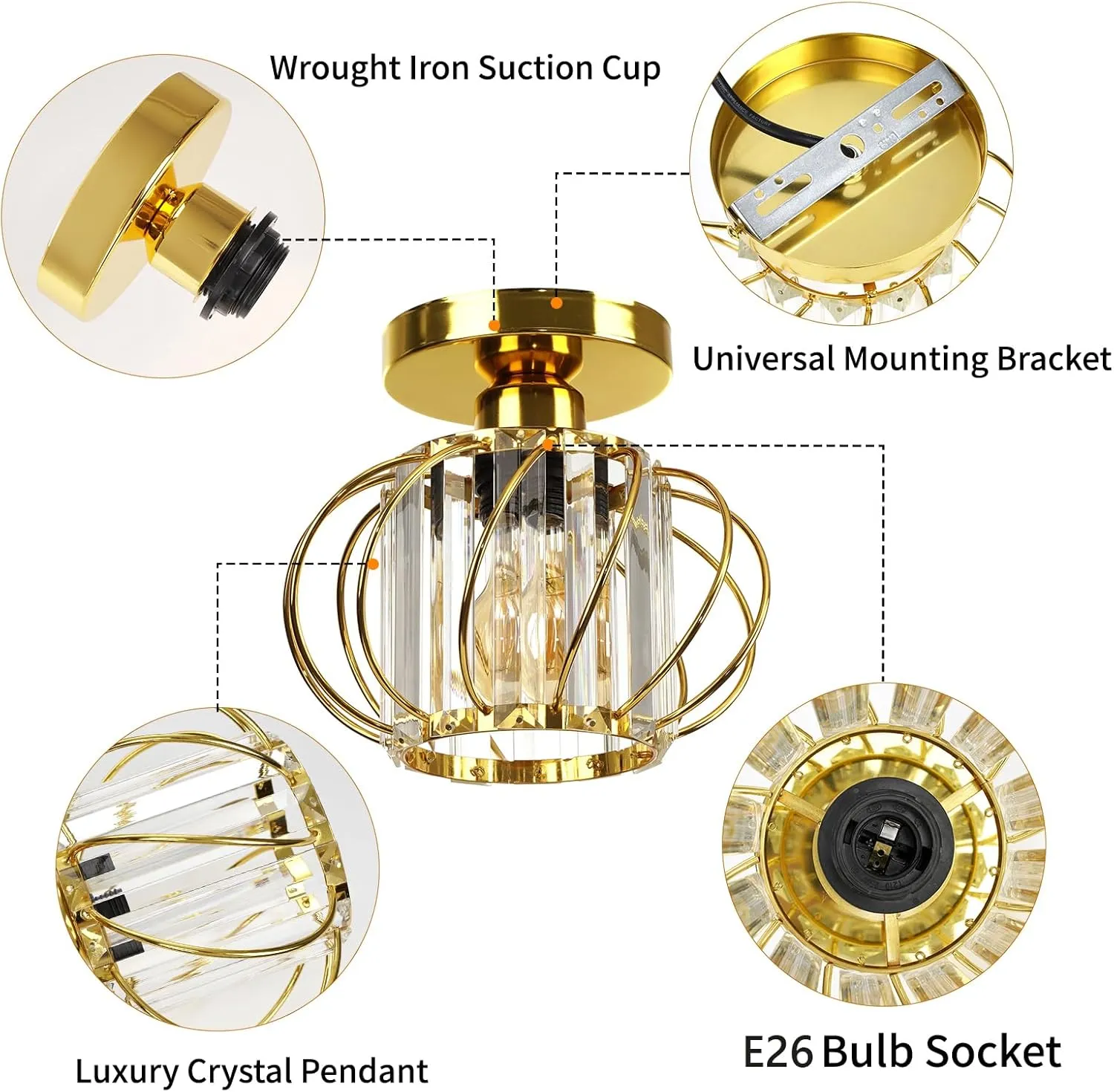 FRIDEKO HOME 2 Pack Crystal Ceiling Light Fixture - Modern Semi Flush Mount Ceiling Light Mini Crystal Chandelier Hallway Light Fixtures for Entryway Kitchen Living Room - Gold