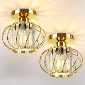 FRIDEKO HOME 2 Pack Crystal Ceiling Light Fixture - Modern Semi Flush Mount Ceiling Light Mini Crystal Chandelier Hallway Light Fixtures for Entryway Kitchen Living Room - Gold