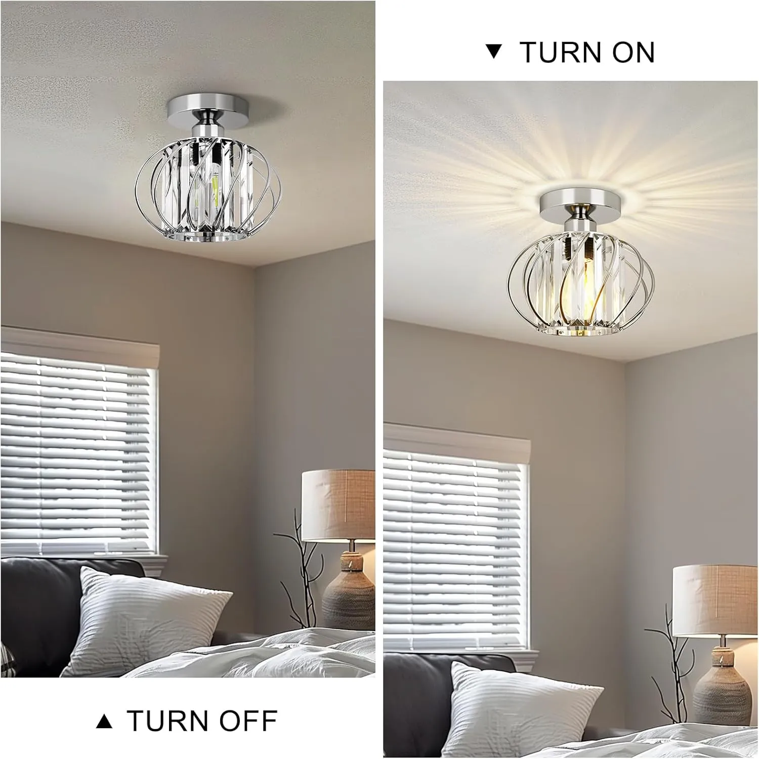 FRIDEKO HOME 2 Pack Crystal Ceiling Light - Modern Semi Flush Mount Ceiling Light Mini Crystal Chandelier Hallway Light Fixtures for Entryway Kitchen Living Room - Chrome
