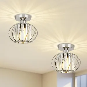 FRIDEKO HOME 2 Pack Crystal Ceiling Light - Modern Semi Flush Mount Ceiling Light Mini Crystal Chandelier Hallway Light Fixtures for Entryway Kitchen Living Room - Chrome
