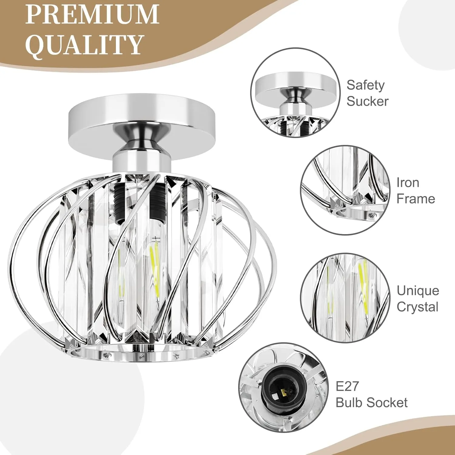 FRIDEKO HOME 2 Pack Crystal Ceiling Light - Modern Semi Flush Mount Ceiling Light Mini Crystal Chandelier Hallway Light Fixtures for Entryway Kitchen Living Room - Chrome