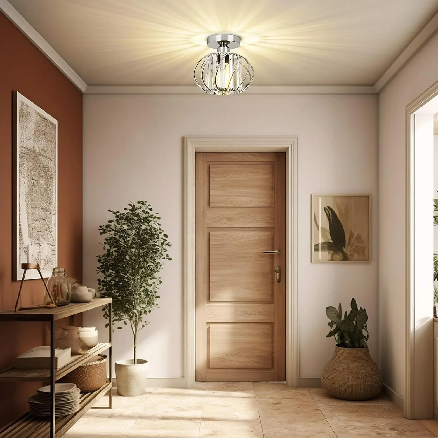 FRIDEKO HOME 2 Pack Crystal Ceiling Light - Modern Semi Flush Mount Ceiling Light Mini Crystal Chandelier Hallway Light Fixtures for Entryway Kitchen Living Room - Chrome