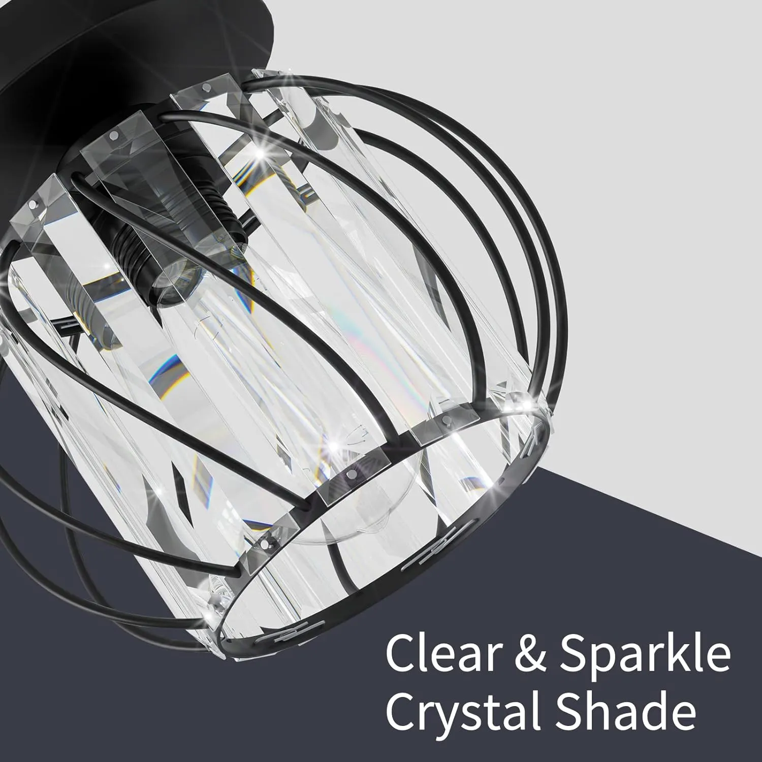 FRIDEKO HOME 2-Pack Semi Flush Mount Ceiling Light - Small Crystal Chandelier Hallway Black Metal Cage Modern Light Fixture for Entryway Bedroom Porch Kitchen
