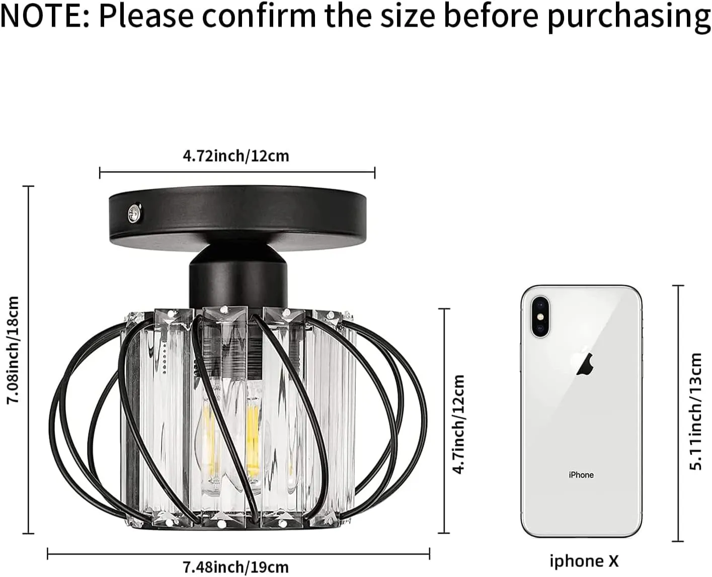 FRIDEKO HOME 2-Pack Semi Flush Mount Ceiling Light - Small Crystal Chandelier Hallway Black Metal Cage Modern Light Fixture for Entryway Bedroom Porch Kitchen