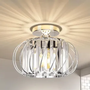 FRIDEKO HOME Crystal Semi Flush Mount Ceiling Light - Chandelier Hallway Light Fixtures Modern Ceiling Light Fixture for Bedroom Porch Kitchen Entryway - Chrome
