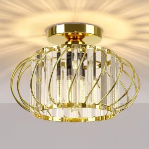 FRIDEKO HOME Semi Flush Mount Ceiling Light - Crystal Chandelier Hallway Lighting Fixtures Ceiling Gold Ceiling Light Fixture for Bedroom Porch Kitchen Entryway