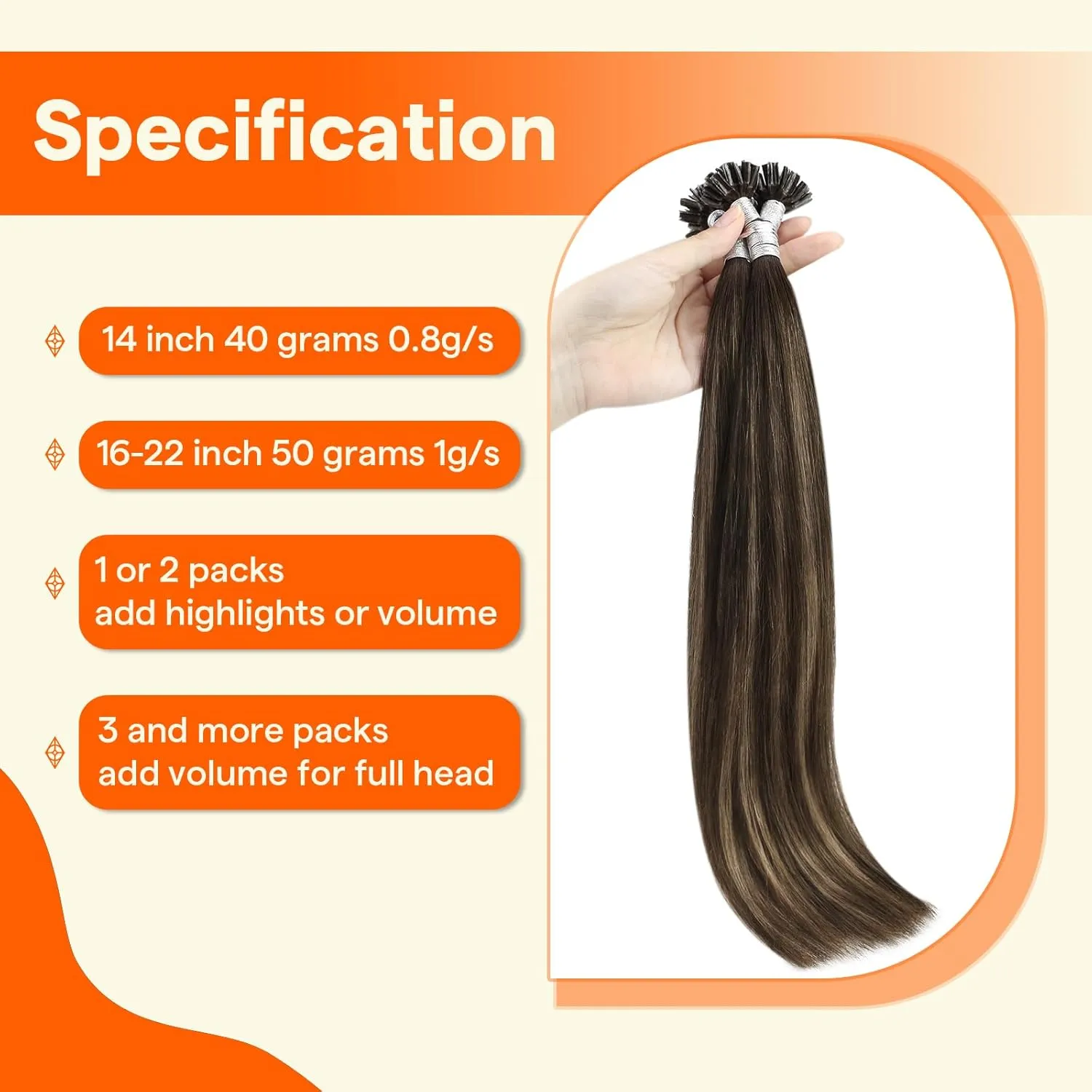 Full Shine Balayage Brown Extensions U Tip Human Hair 22 Inch Long Straight Remy Hair Color 2 Darkest Brown Ombre 8 Ash Brown Highlight 2 Brown Ktip Extensions 50G/50S For Women