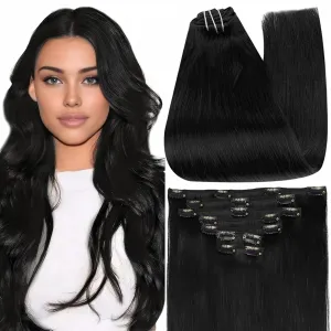 Full Shine Black Clip in Hair Extensions 24 Inch Remy Hair Extensions Clip ins Human Hair Jet Black Natural Hair Clip in Extensions for Long Hair 7 Pieces 120 G