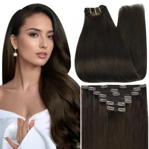 Full Shine Brown Clip in Hair Extensions Brazilian Hair Clip in Extensions for Women Dark Brown Hair Extensions Real Human Hair 7 Pcs 20 Inch 120 G