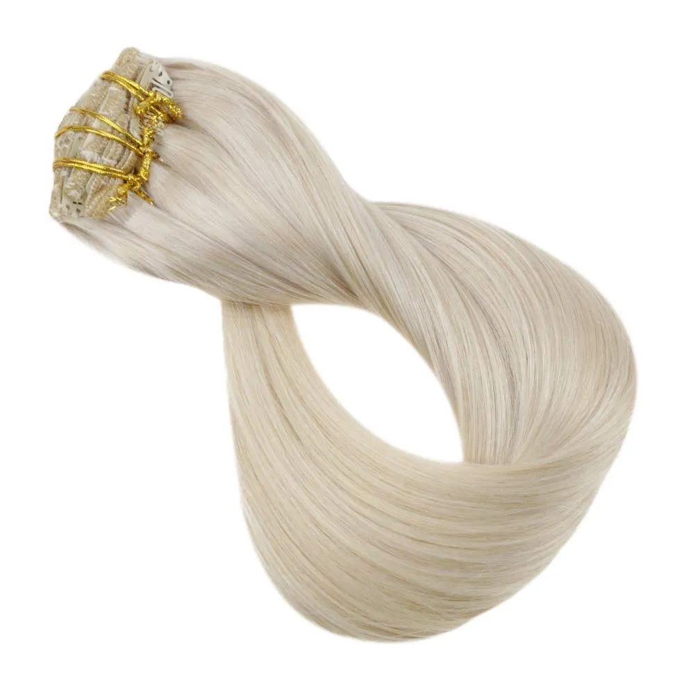Full Shine Clip in Hair Extensions Real Human Hair Blonde Hair Extensions Clip ins for Women Blonde Hair Clip in Extensions Brazilian Straight Hair Thick Ends 20 Inch 7 Pcs 120 G