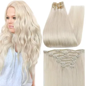 Full Shine Clip in Hair Extensions Real Human Hair Blonde Hair Extensions Clip ins for Women Blonde Hair Clip in Extensions Brazilian Straight Hair Thick Ends 20 Inch 7 Pcs 120 G