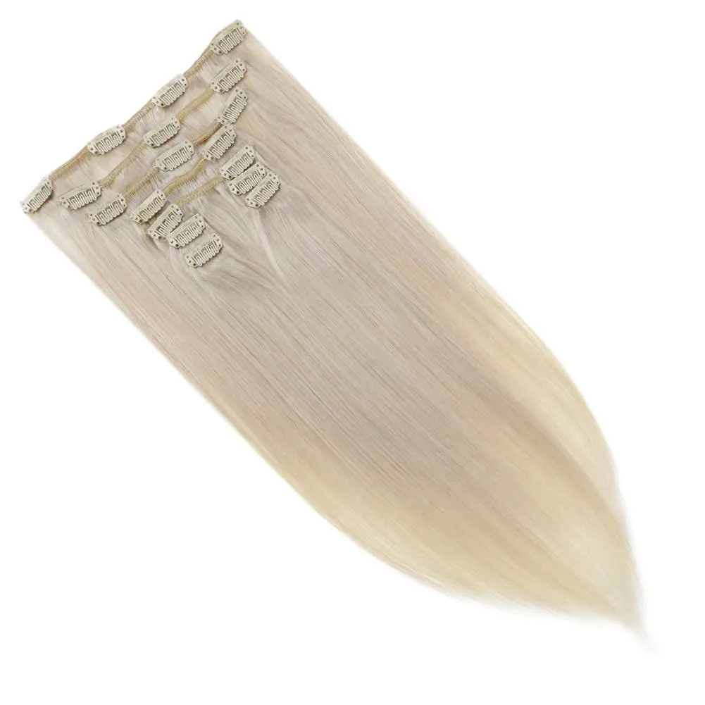 Full Shine Clip in Hair Extensions Real Human Hair Blonde Hair Extensions Clip ins for Women Blonde Hair Clip in Extensions Brazilian Straight Hair Thick Ends 20 Inch 7 Pcs 120 G