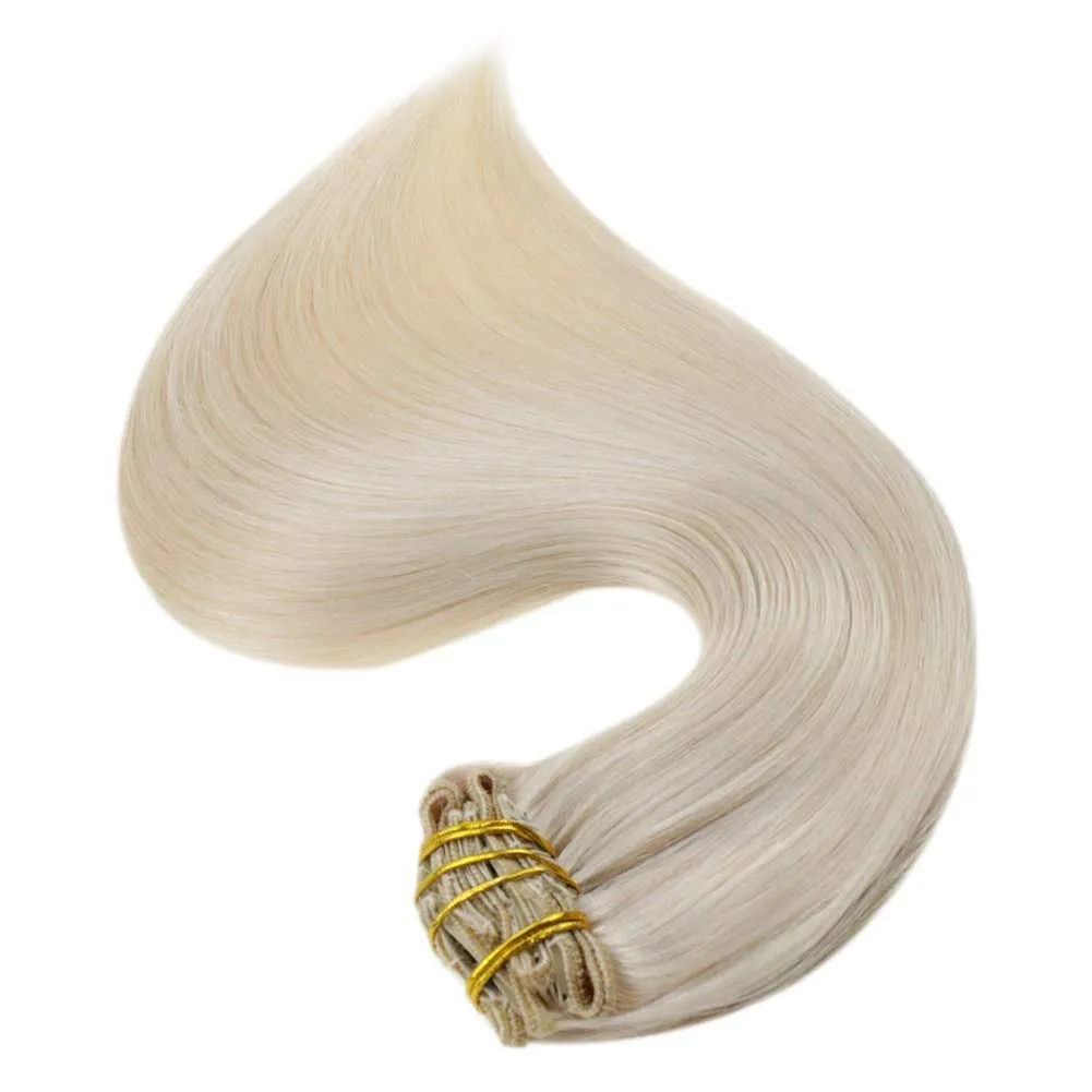 Full Shine Clip in Hair Extensions Real Human Hair Blonde Hair Extensions Clip ins for Women Blonde Hair Clip in Extensions Brazilian Straight Hair Thick Ends 20 Inch 7 Pcs 120 G