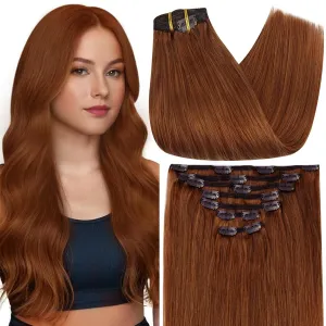 Full Shine Copper Hair Extensions Clip in Human Hair 10 Inch Short Clip in Hair Extension Invisible Red Hair Extensions 7 Pcs 95 G