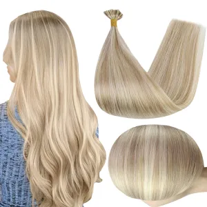 Full Shine Keratin Tip Hair Extensions Human Hair 22 Inch U Tip Human Hair Extensions P16/22 Blonde Highlight Extensions 50g/50s Fusion Extensions Remy Hair for Women