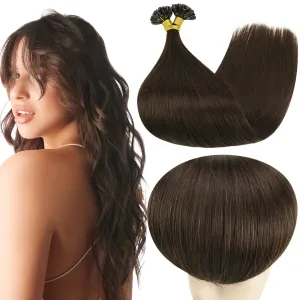 Full Shine U Tip Hair Extensions Human Hair Color 2 Darkest Brown Keratin Bond Hair Extensions Real Human Hair 50g/50s Fusion Extensions 22 Inch Natural Straight Hair add Length