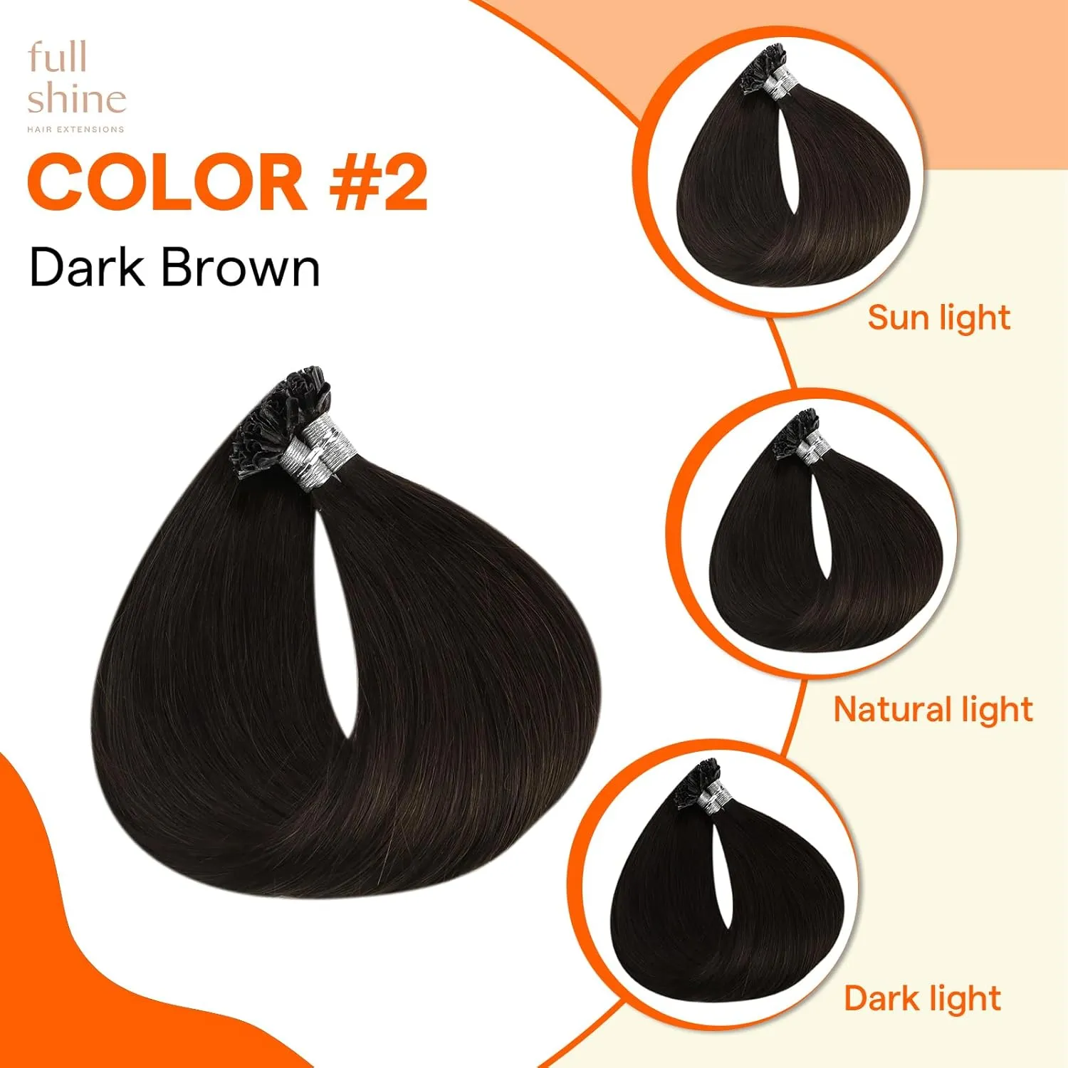 Full Shine U Tip Hair Extensions Human Hair Color 2 Darkest Brown Keratin Bond Hair Extensions Real Human Hair 50g/50s Fusion Extensions 22 Inch Natural Straight Hair add Length