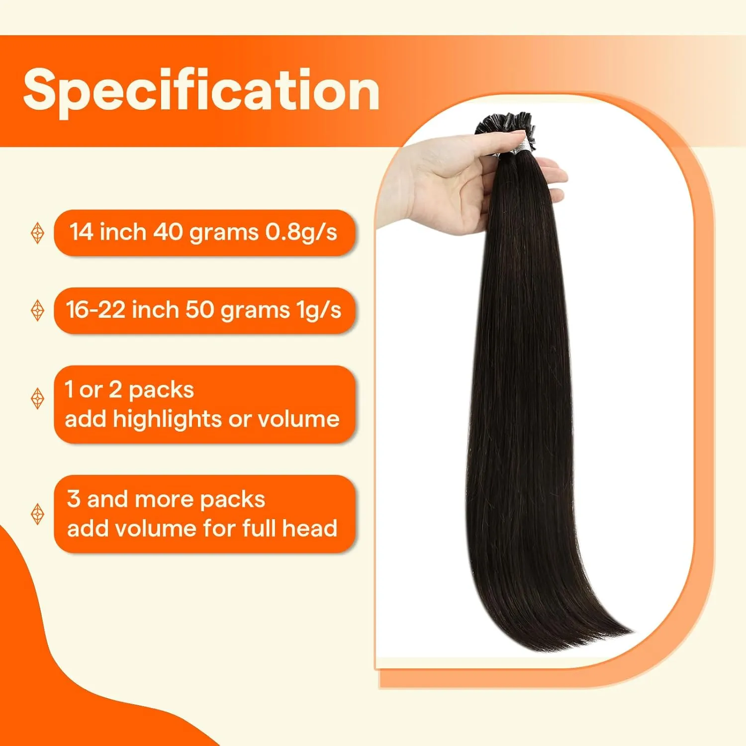 Full Shine U Tip Hair Extensions Human Hair Color 2 Darkest Brown Keratin Bond Hair Extensions Real Human Hair 50g/50s Fusion Extensions 22 Inch Natural Straight Hair add Length