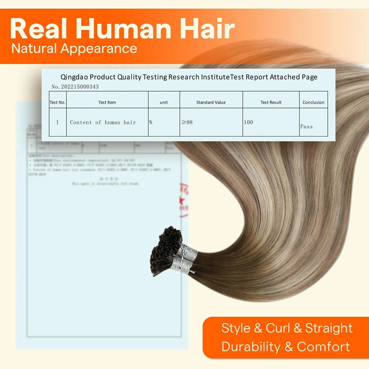 Full Shine U Tip Hair Extensions Real Human Hair 18 Inch Ktip Human Hair Extensions Balayage Color 3 Fading To 8 Ash Brown And 22 Blonde Fusion Extensions 50G/50S Pre Bonded Remy Hair for Wedding